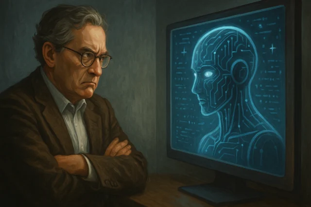 Scientist arguing with an AI creative interface