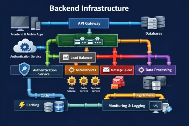 Backend infrastructure diagram with pipelines