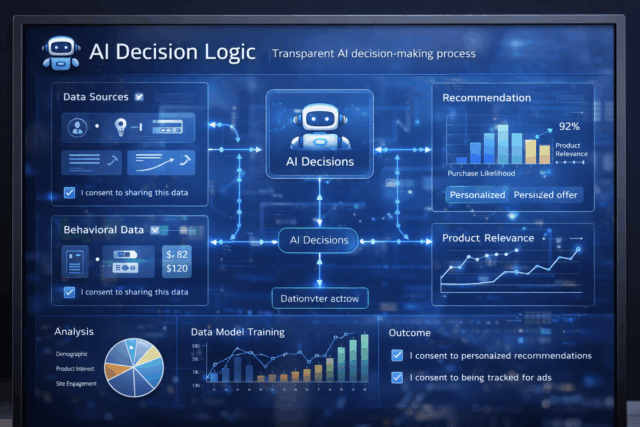 Ethical AI interface providing clear transparency into how customer experience decisions are made