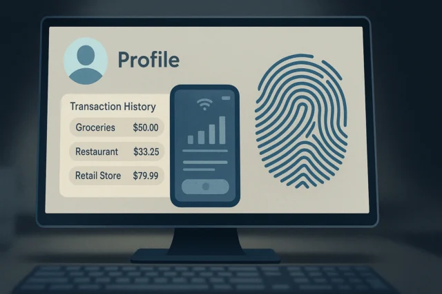 Visual representation of user behavioral data and biometric profiling collected by a FinTech app
