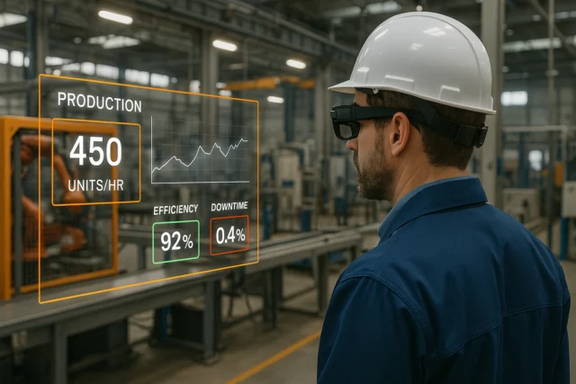 Manager in manufacturing plant using augmented reality interface to make real time operational decisions