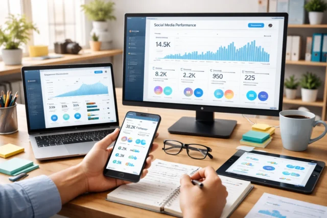 Social media analytics dashboard showing engagement metrics for small business marketing