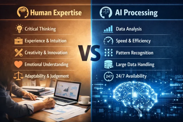 Side‑by‑side comparison of human expertise vs AI processing