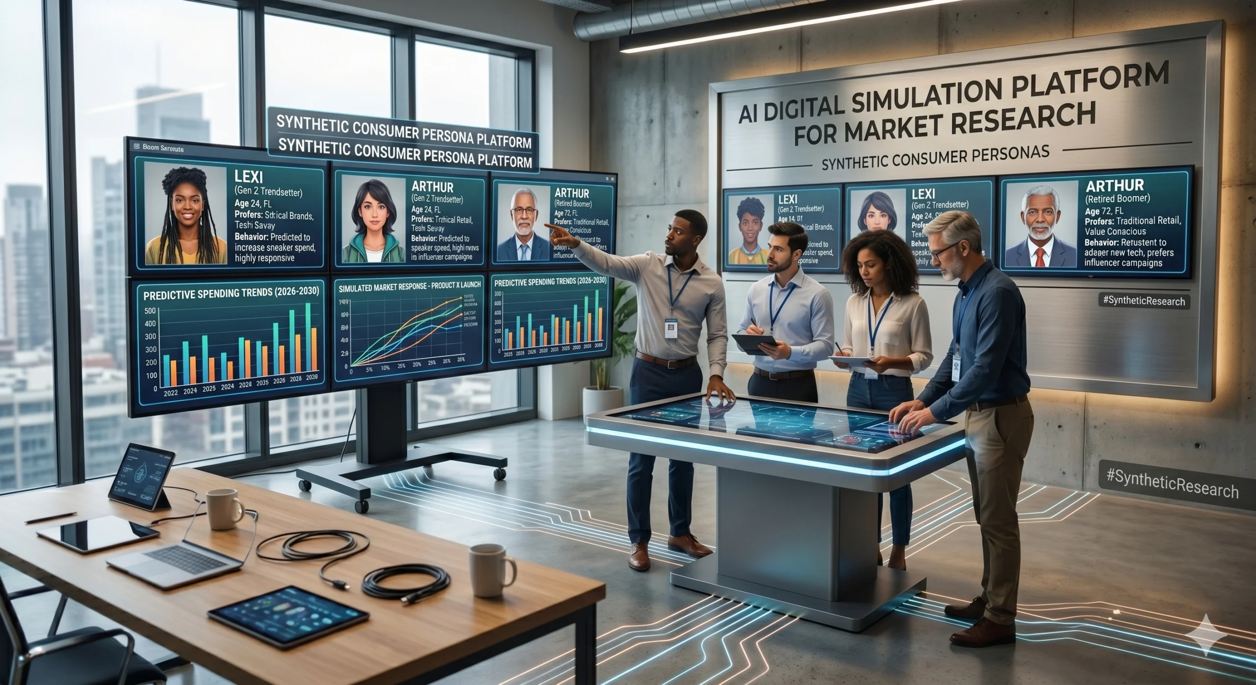 consumer research in 2026 -AI digital twin simulation platform showing synthetic consumer personas for market research